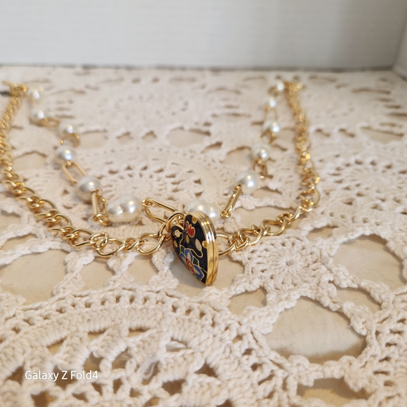 Talbots Gold and Pearl Necklace with Heart Pendant - Picture 7 of 14